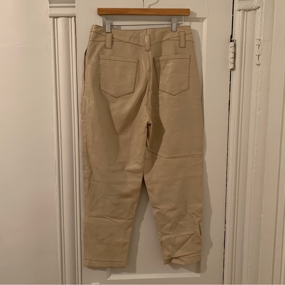 Topshop cream genuine leather high waisted pleated trousers - 8 - Picture 5 of 16